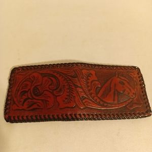 Vintage Brown leather horse western design tooled men's wallet
